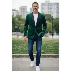 Xposed London Green Velvet Blazer Tux Jacket Mens 46 Tailored Evening Wear NEW